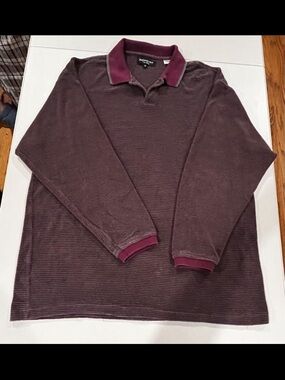 Yves Saint Laurent Pour Homme Long Sleeve Polo Shirt Grey Purple YSL Logo